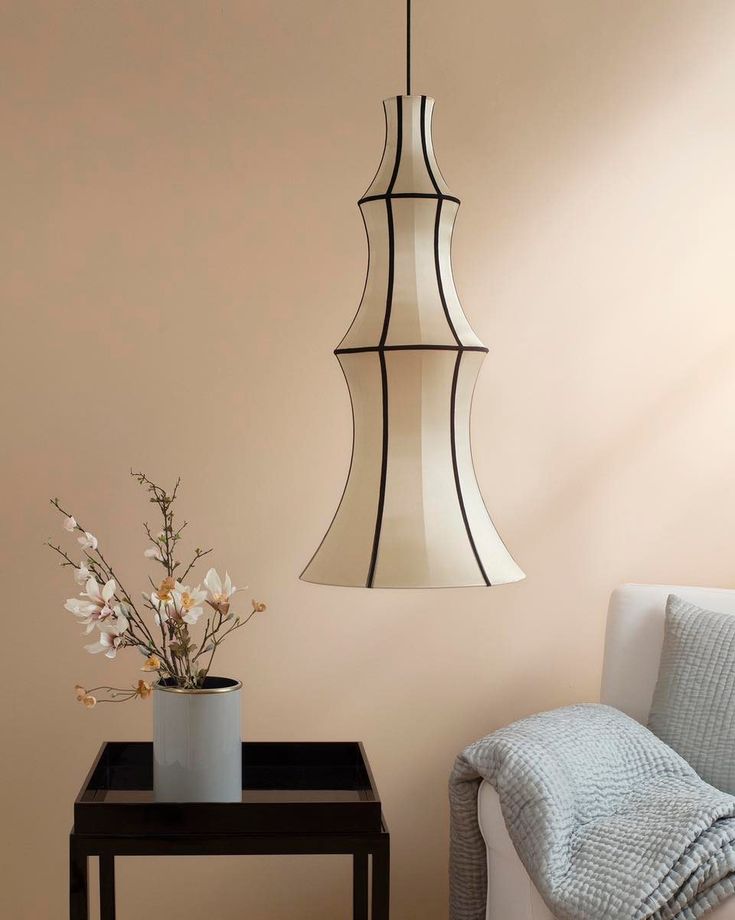 "LONG" Lampshade in Classic Silk with Black Ribbon