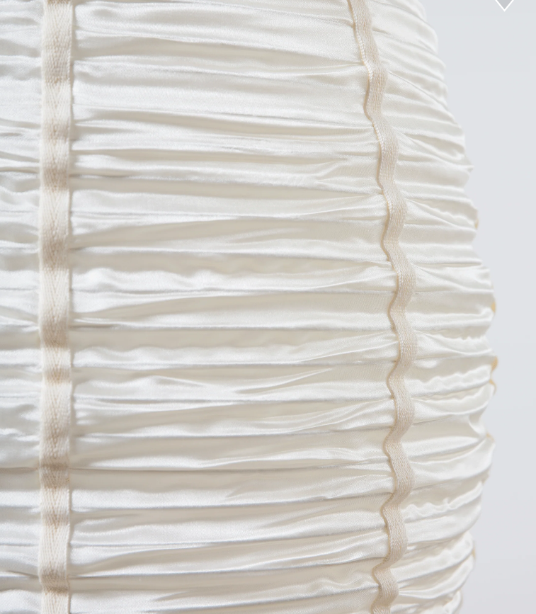 Lampshade "Folding Oval" Off-White Silk with White Ribbon