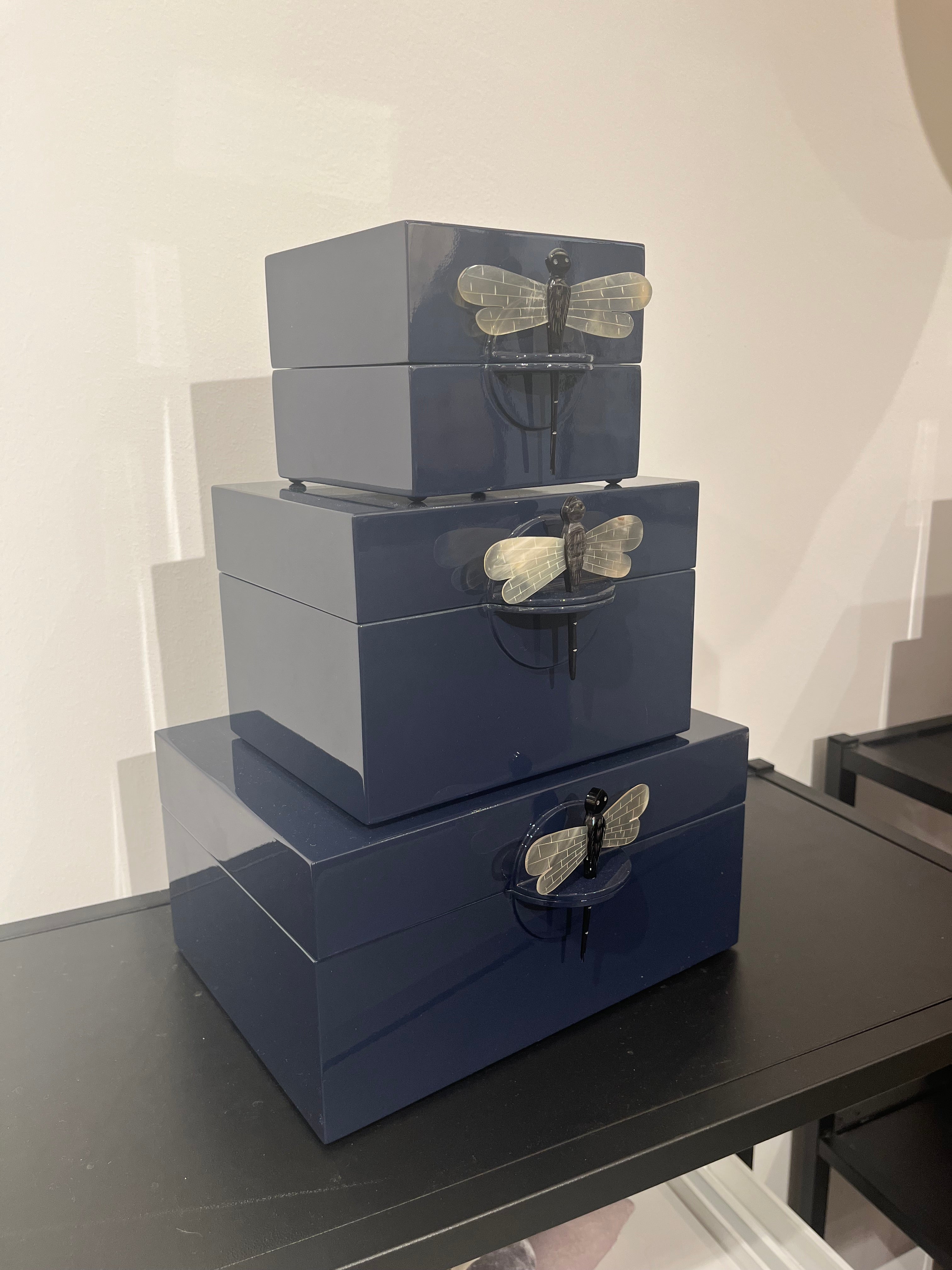 Lacquer Box "Dragonfly" in Darkblue - Big