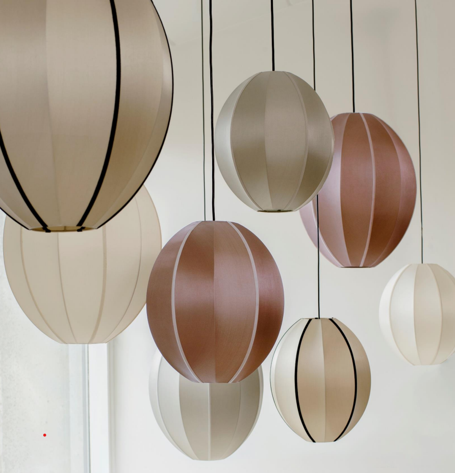 "Oval Small" Lampshade in RoseBrown Silk with Neutral Ribbon