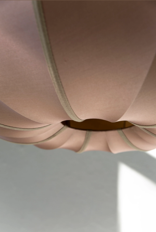 UFO" Lampshade in RoseBrown Silk with Neutral Ribbon