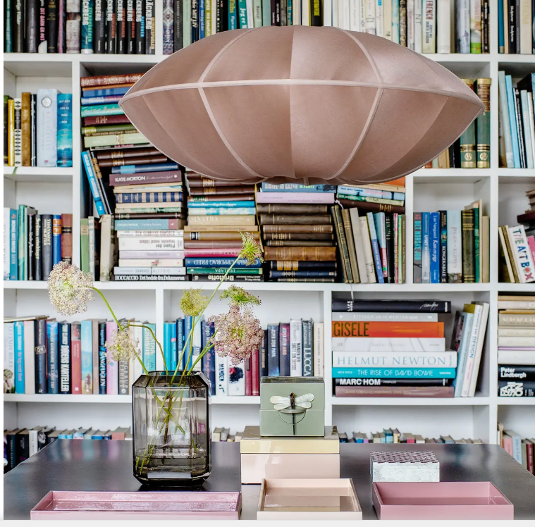 UFO" Lampshade in RoseBrown Silk with Neutral Ribbon