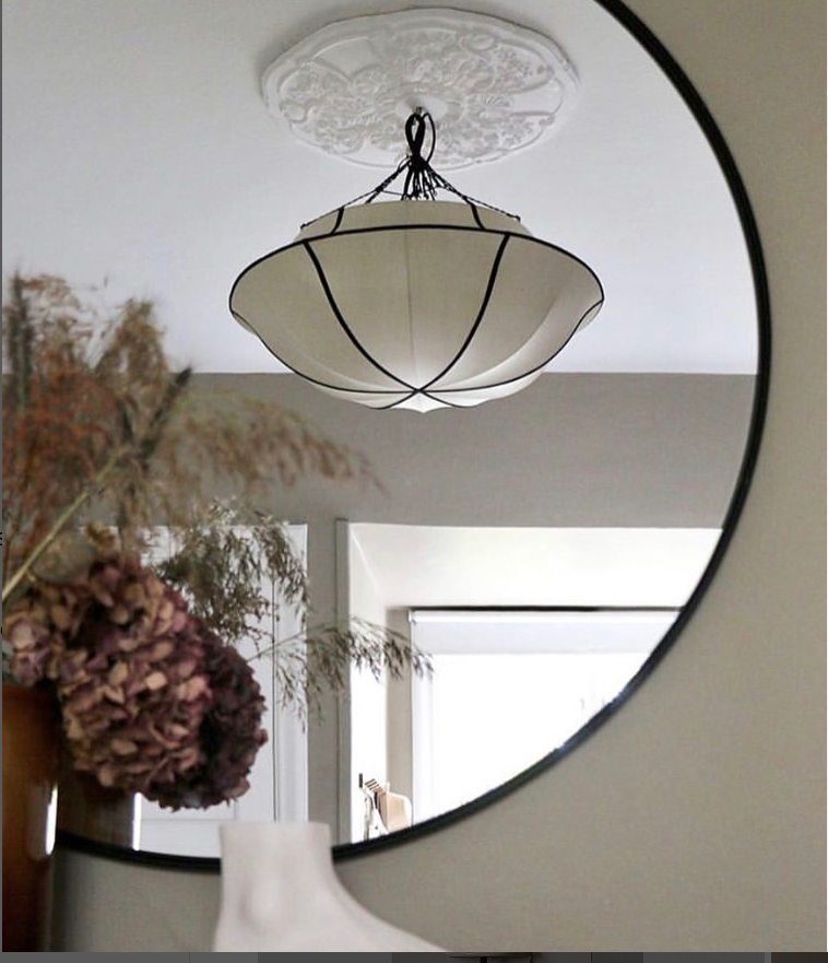 "Umbrella" Lampshade in Classic Silk with Black Ribbon