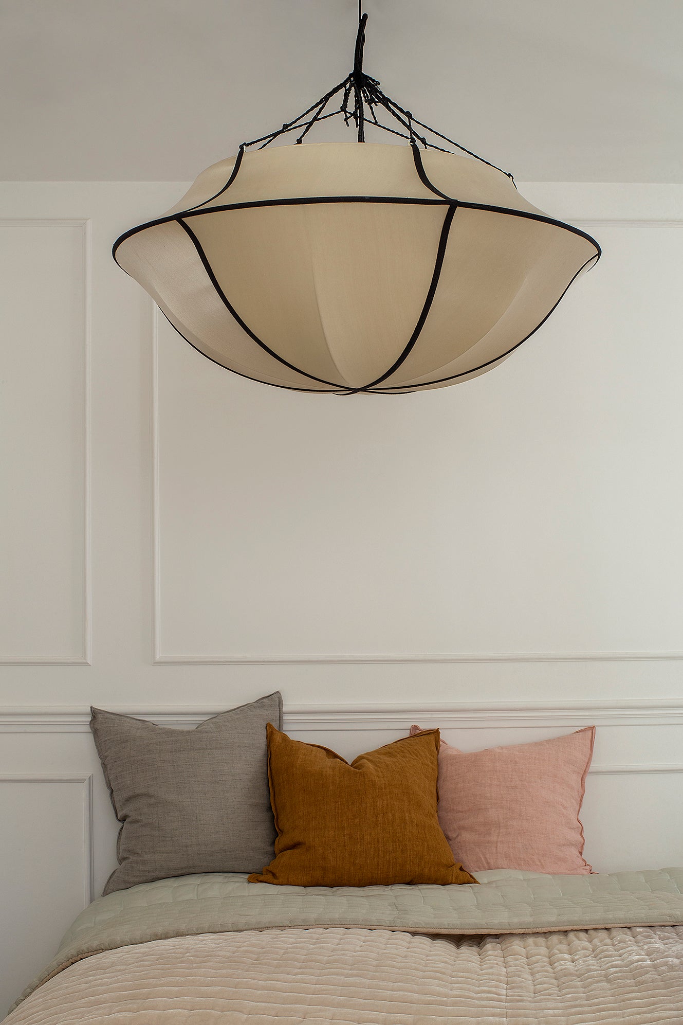 "Umbrella" Lampshade in Classic Silk with Black Ribbon