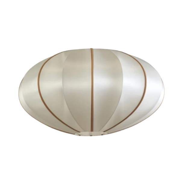 "Pumpkin" Lampshade in Off-White Silk with Amber Ribbon