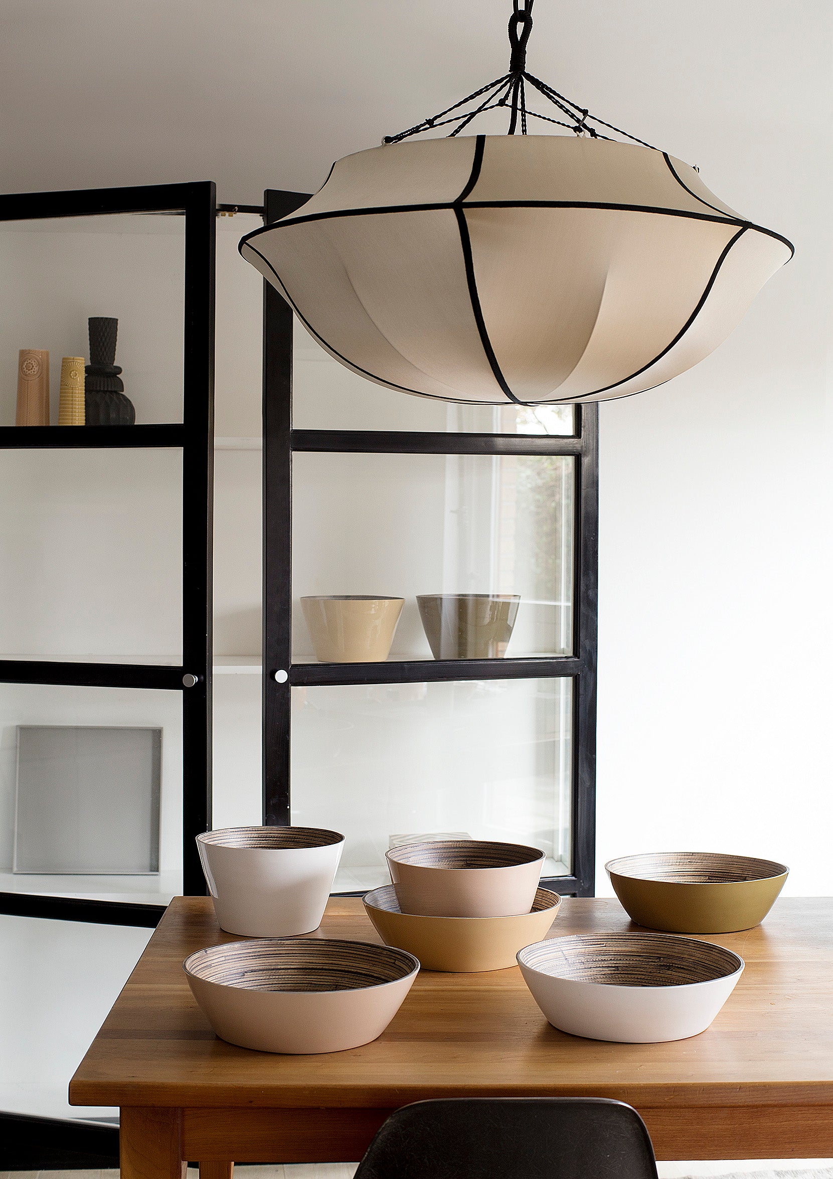 "Umbrella" Lampshade in Classic Silk with Black Ribbon