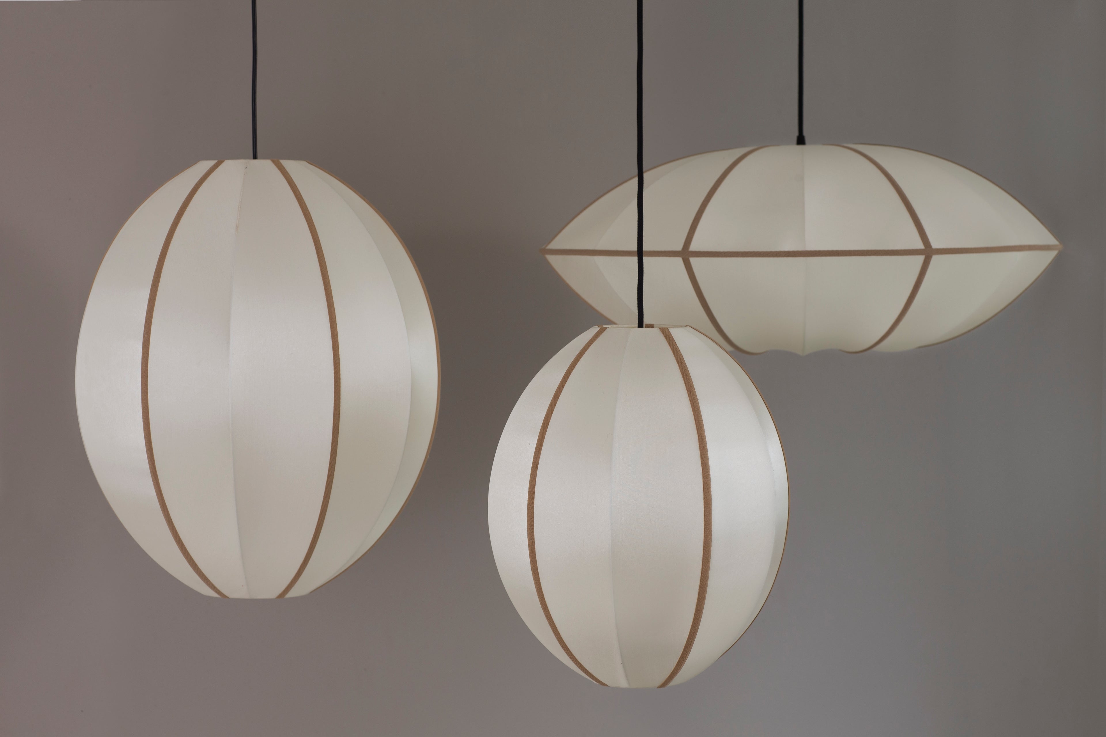 "UFO" Lampshade in Off-White Silk with Amber Ribbon
