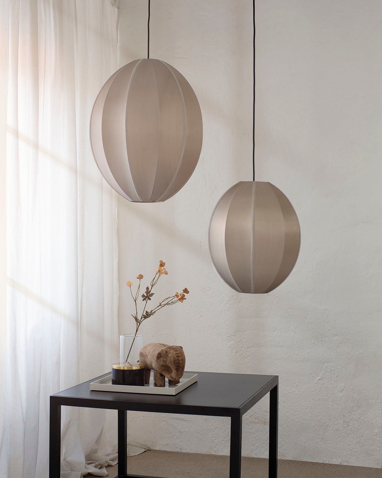 "Oval Small" Lampshade" in Silk Cashmere Color with Matching Ribbon