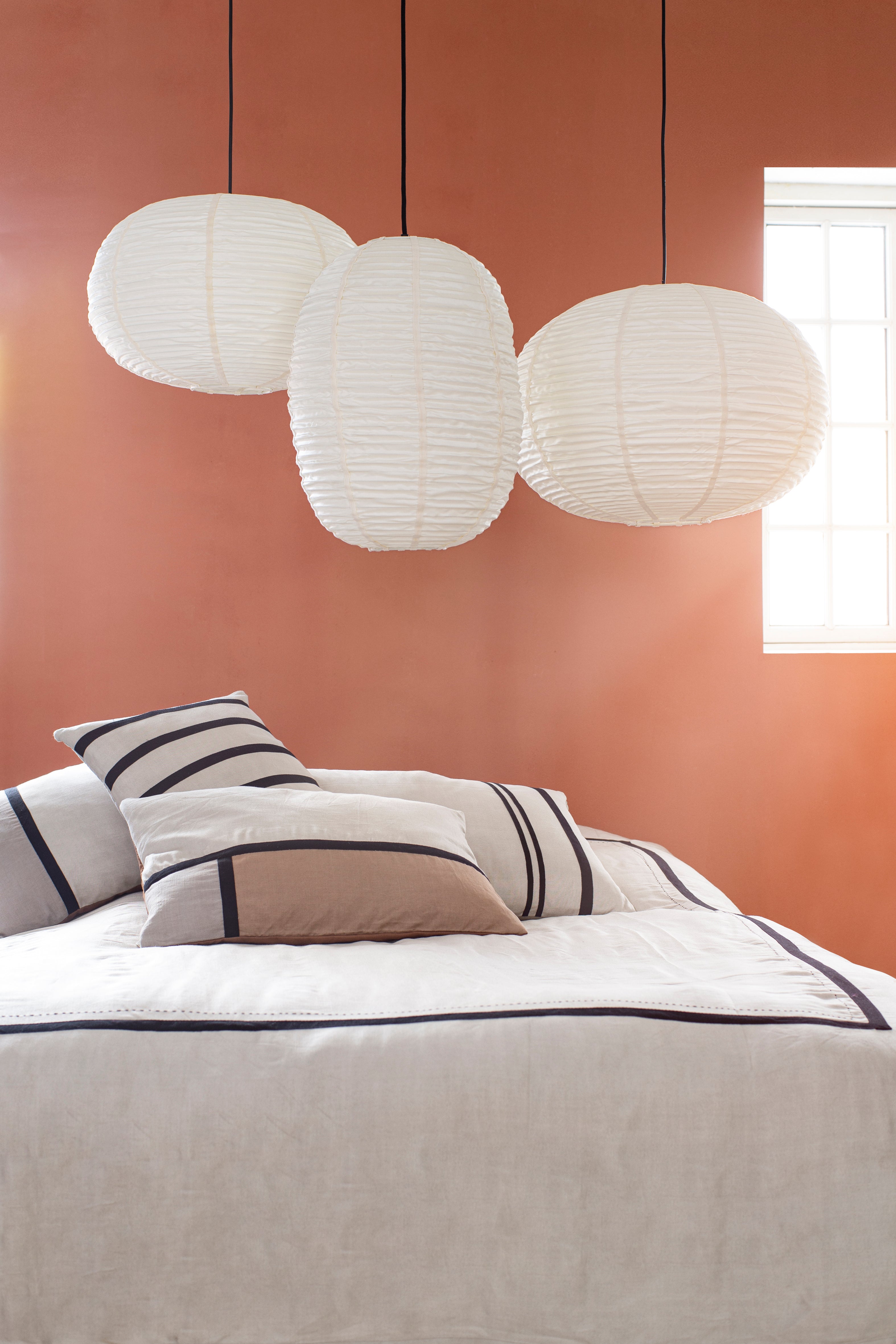 Bedcover in Raw Silk, Sand Color with Black Ribbon