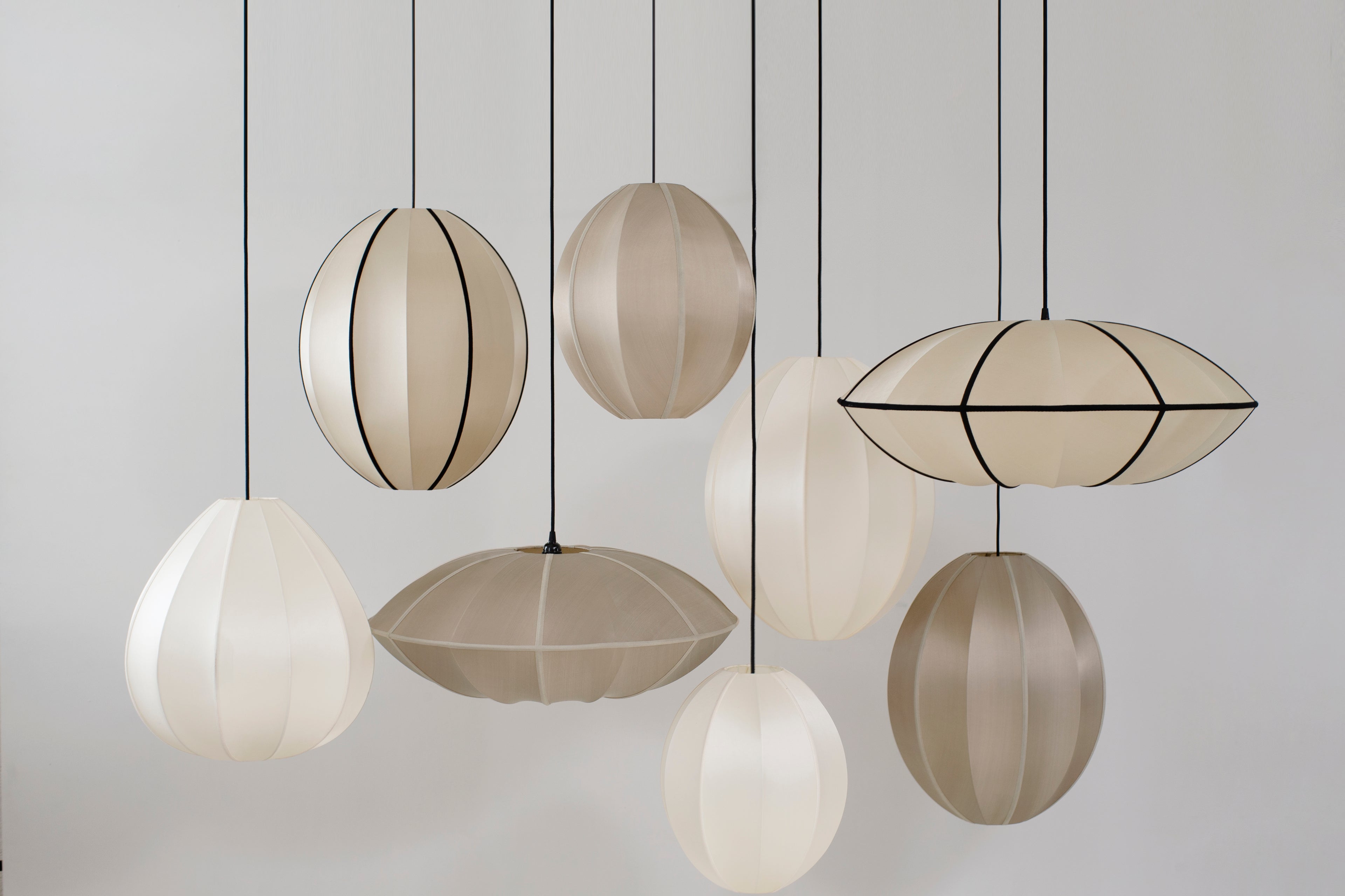 "Lotus Big" Lampshade in Off-White Silk with White Ribbon
