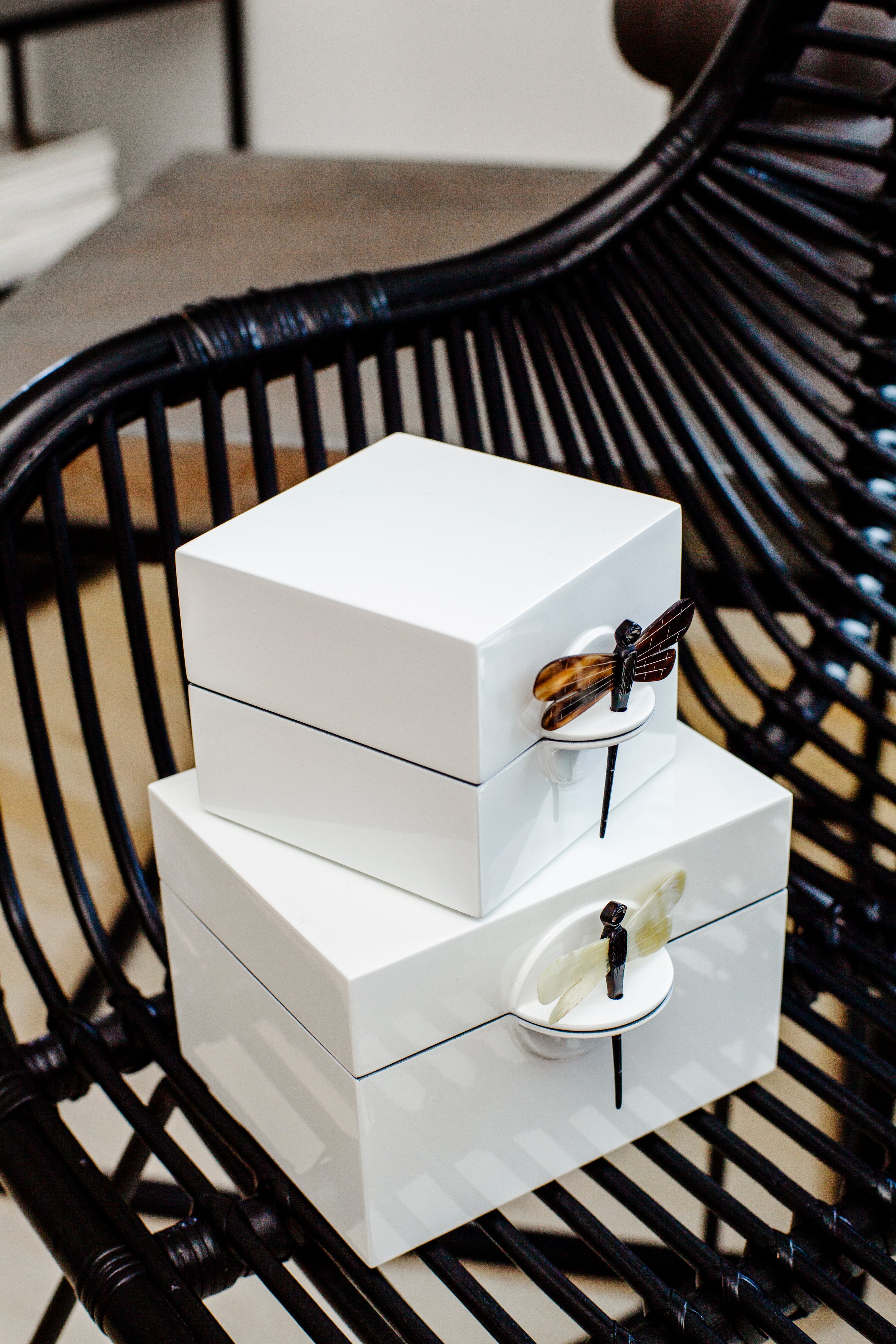 Lacquer Box "Dragonfly" in White - Big
