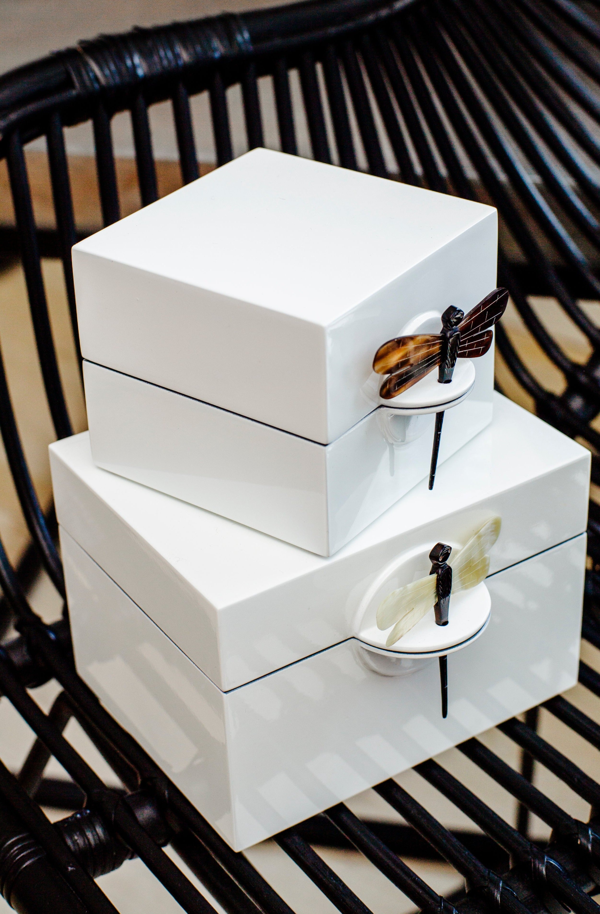Lacquer Box "Dragonfly" in White - Small