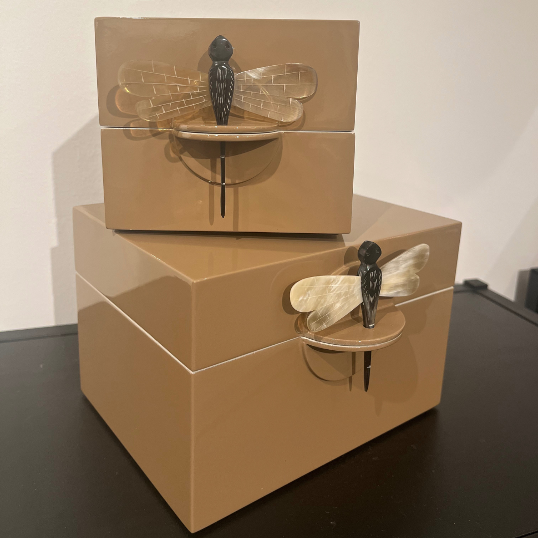 Lacquer Box " Dragonfly" in Amber - Small