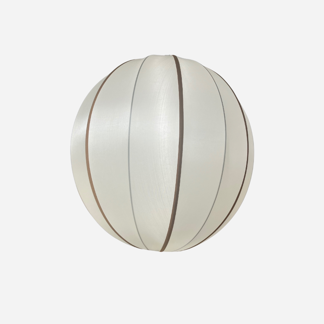 "Round Large" Lampshade in Off-White Silk with Amber Ribbon