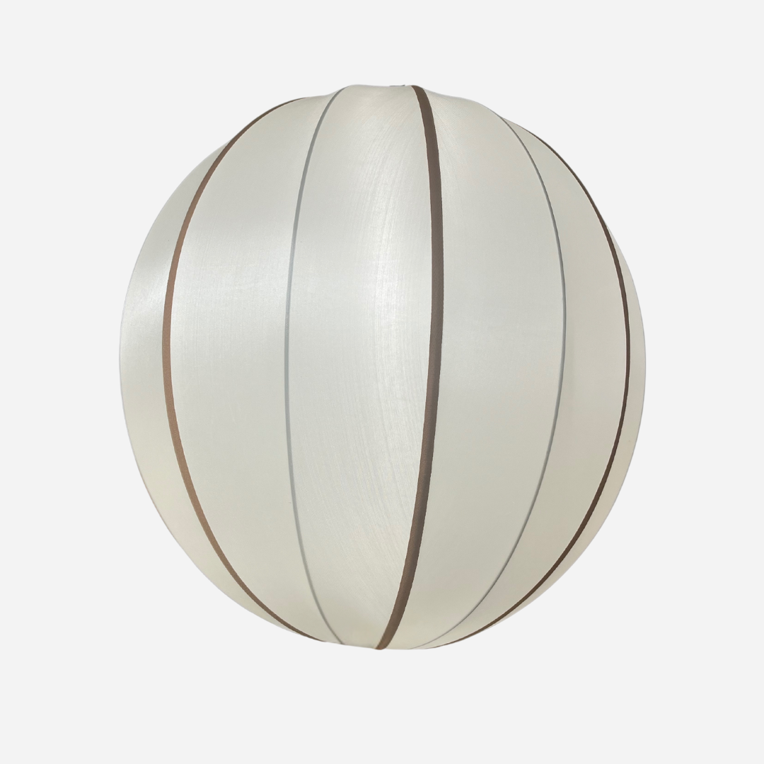 "Round XL" Lampshade in Off-White Silk with Amber Ribbon