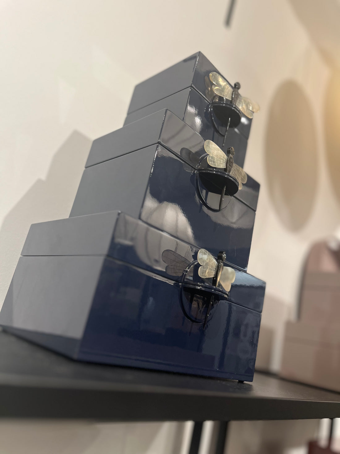 Lacquer Box "Dragonfly" in Dark Blue - Small