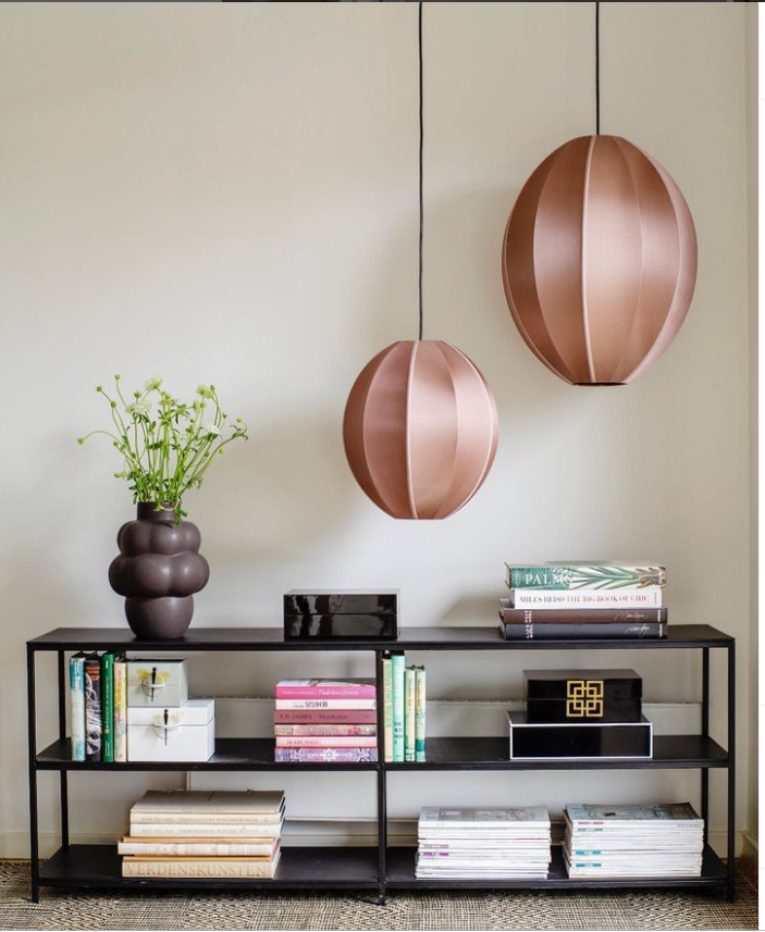 "Oval Small" Lampshade in RoseBrown Silk with Neutral Ribbon