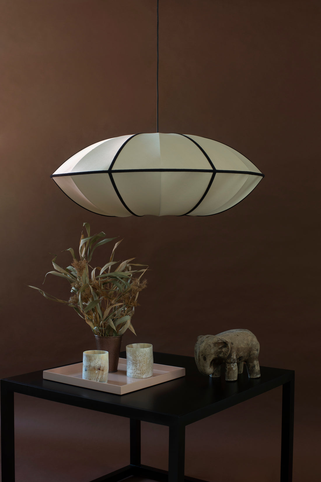 "UFO" Lampshade in Classic Silk with Black Ribbon