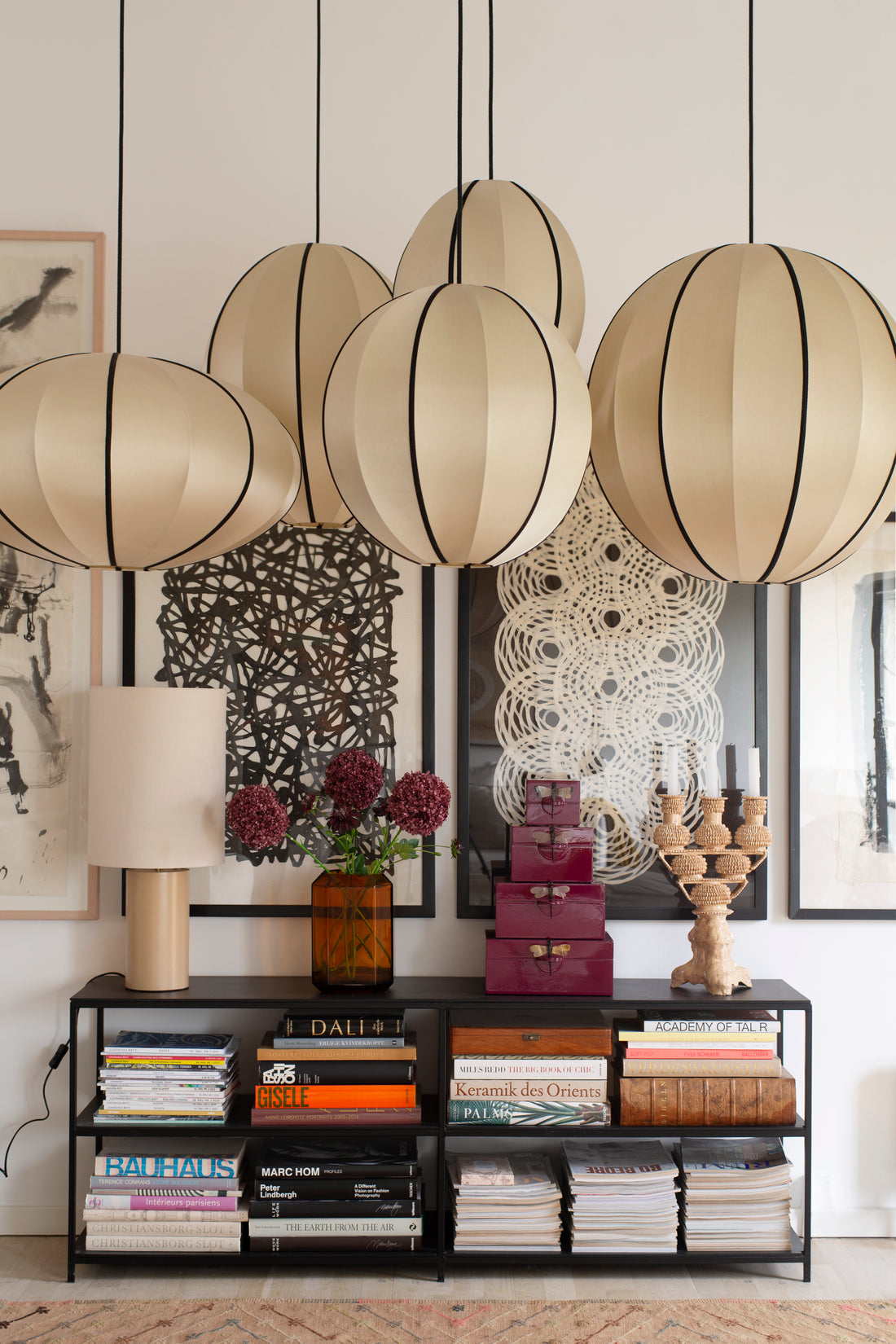 "Round Large" Lampshade in Classic Silk with Black Ribbon