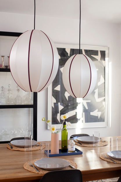 &quot;Oval Large&quot; Lampshade in Off-White Silk with Bordeaux Ribbon