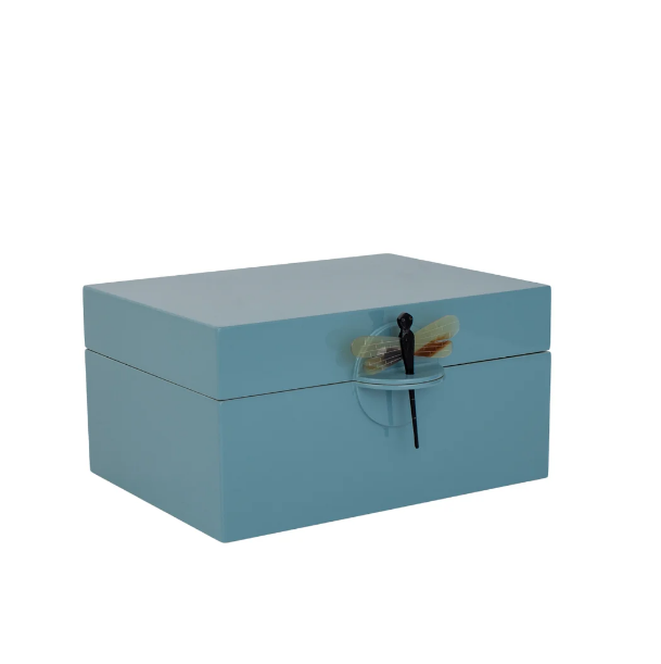 Lacquer Box &quot;Dragonfly&quot; in Petrol Blue - XL