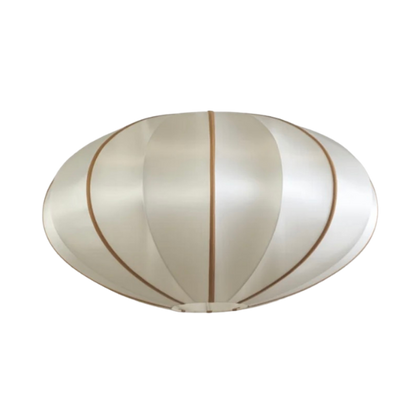 "Pumpkin" Lampshade in Off-White Silk with Amber Ribbon