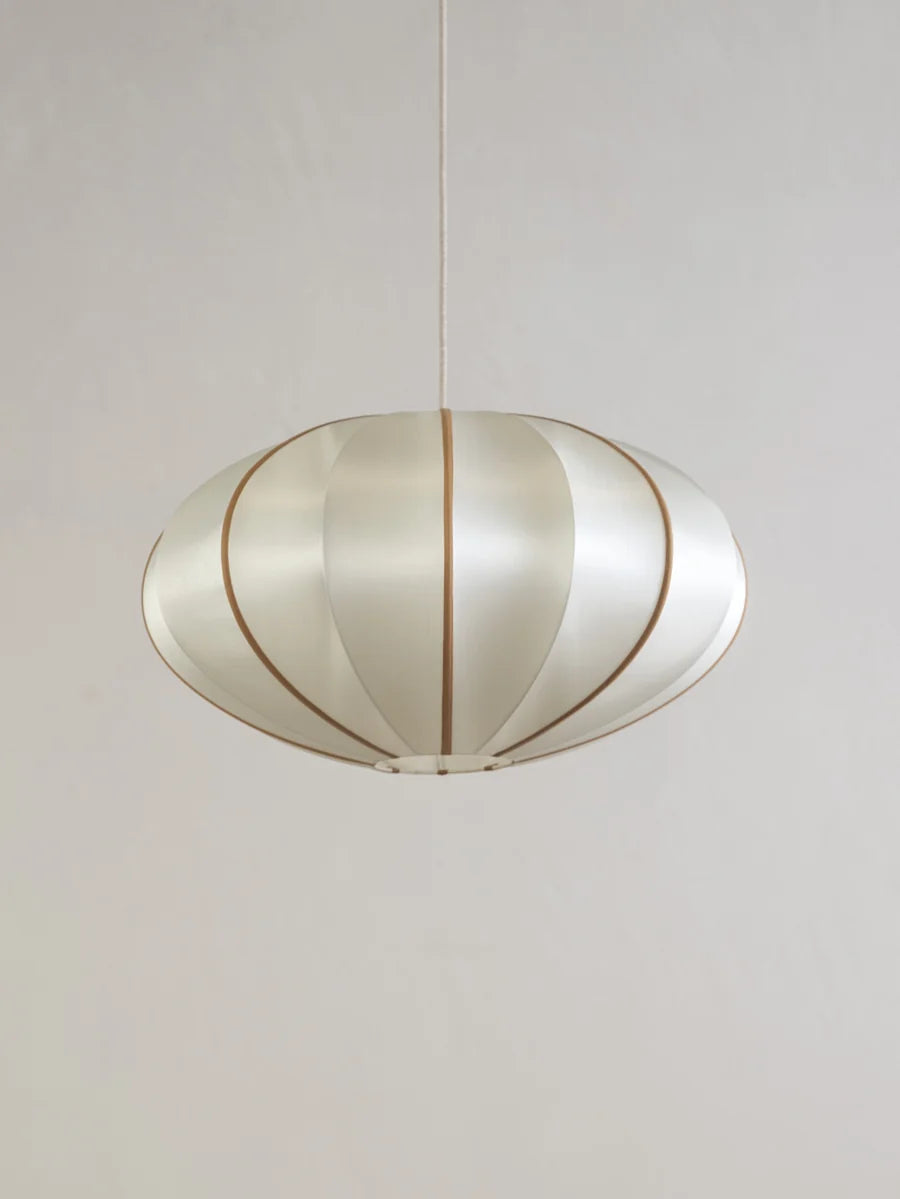 "Pumpkin" Lampshade in Off-White Silk with Amber Ribbon