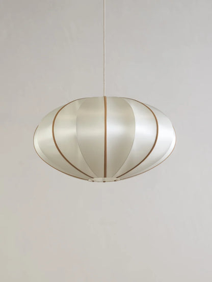 "Pumpkin" Lampshade in Off-White Silk with Amber Ribbon