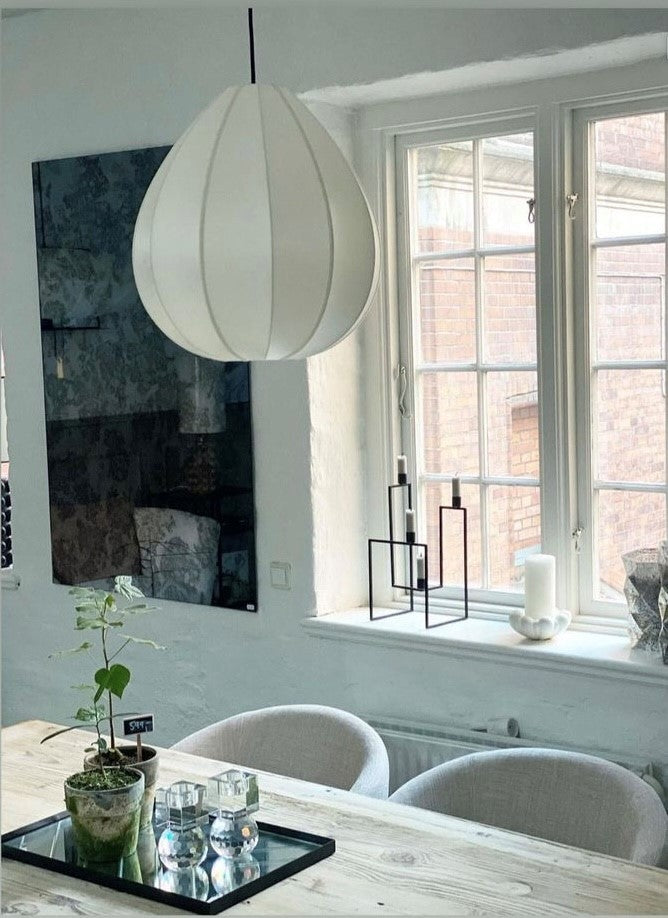 "Lotus Big" Lampshade in Off-White Silk with White Ribbon