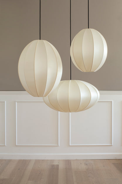 &quot;Pumpkin&quot; Lampshade in Off-White Silk with White Ribbon