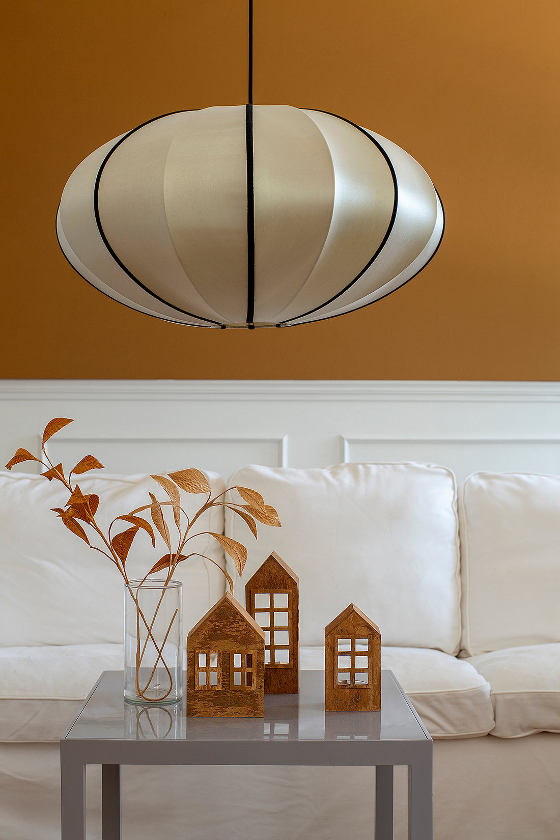 "Pumpkin" Lampshade in Classic Silk with Black Ribbon