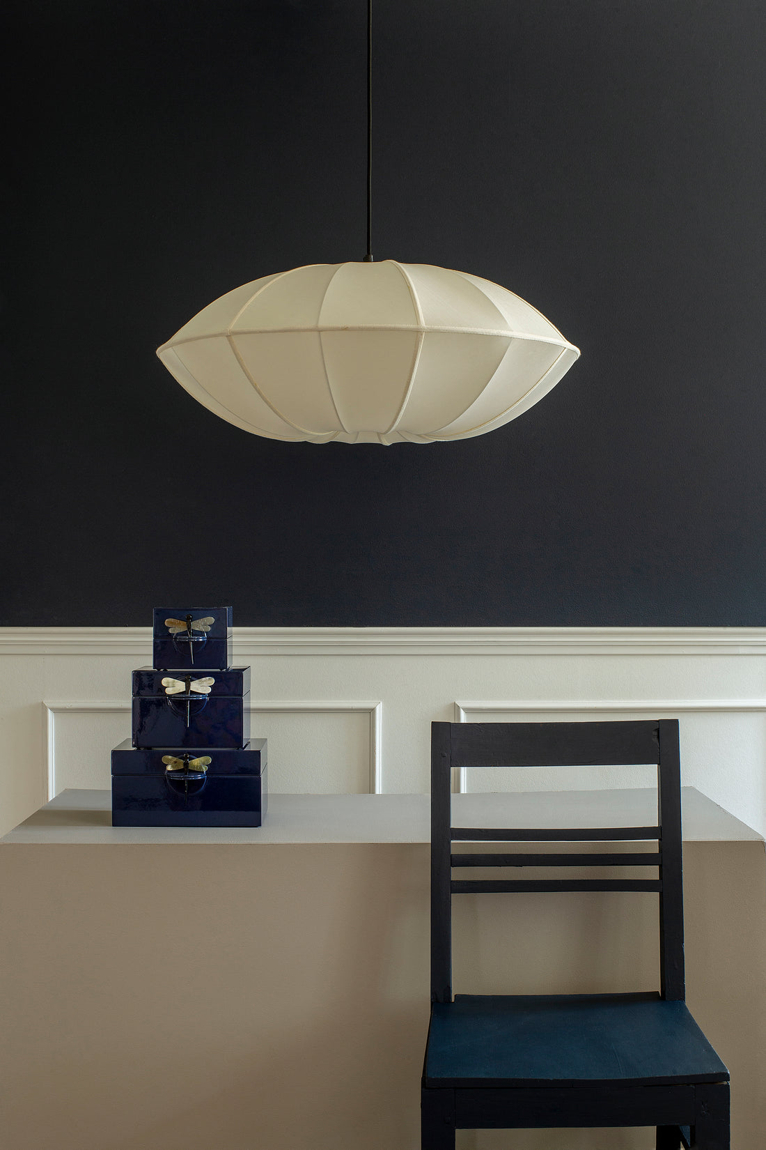 "UFO" Lampshade " in Off-White Silk with White Ribbon