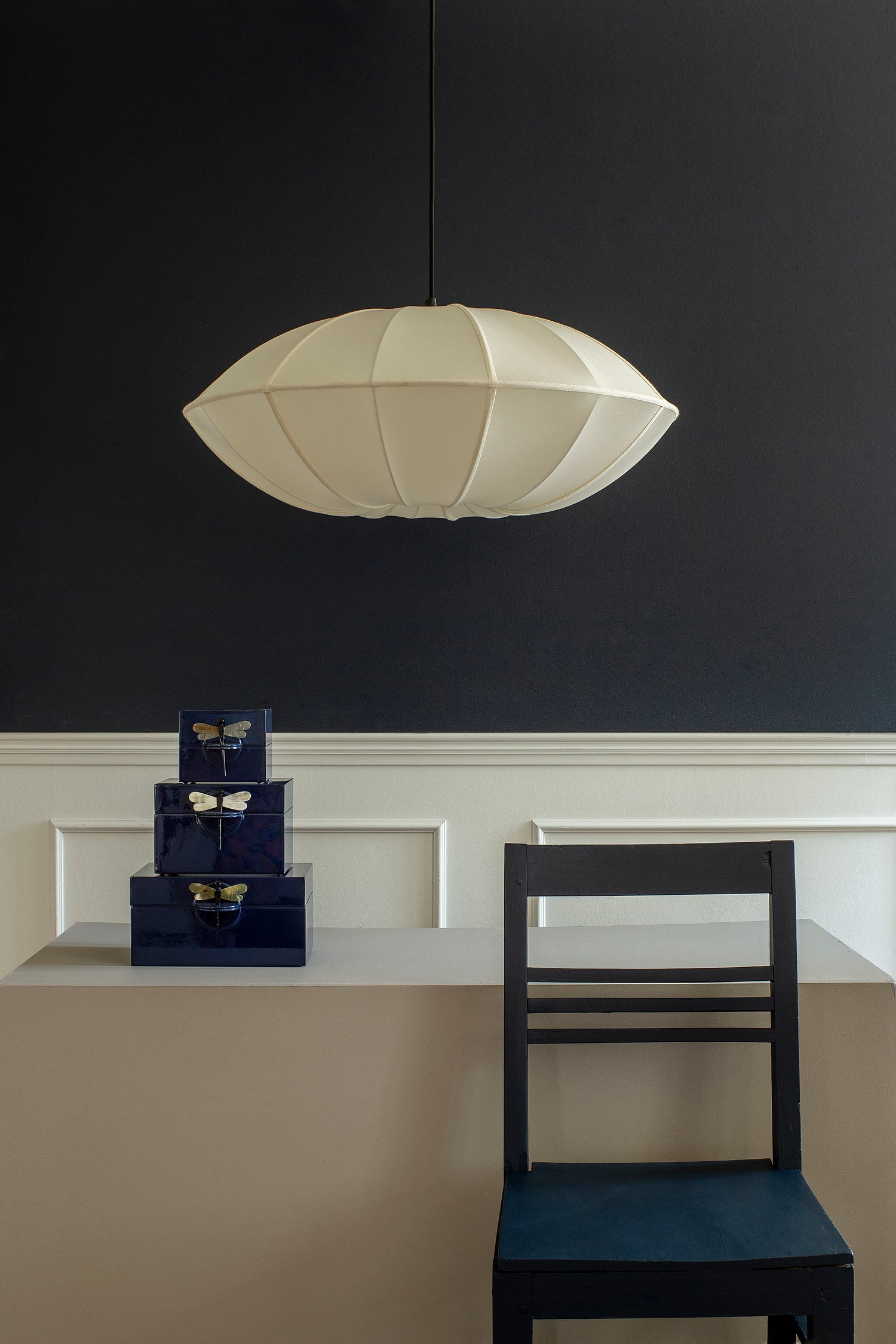 &quot;UFO&quot; Lampshade &quot; in Off-White Silk with White Ribbon