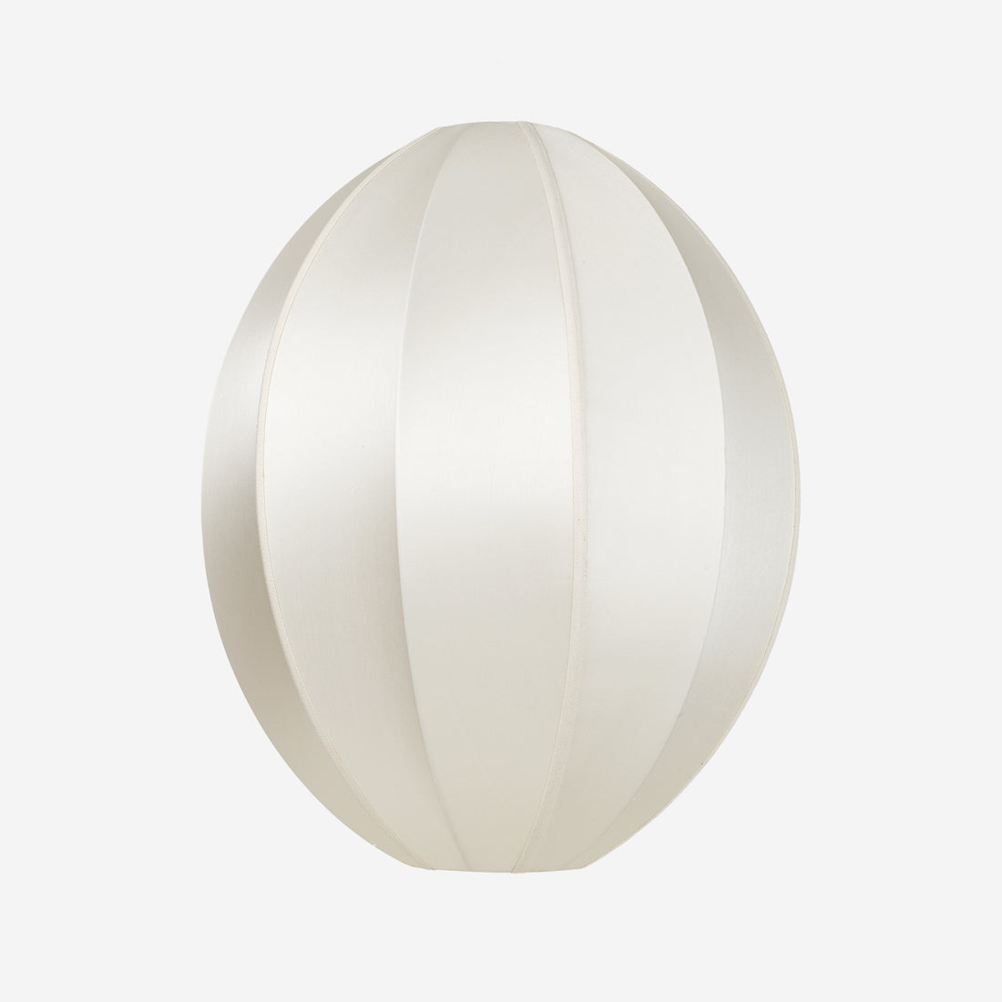 "Oval Large" Lampshade" in Off-White Silk with White Ribbon