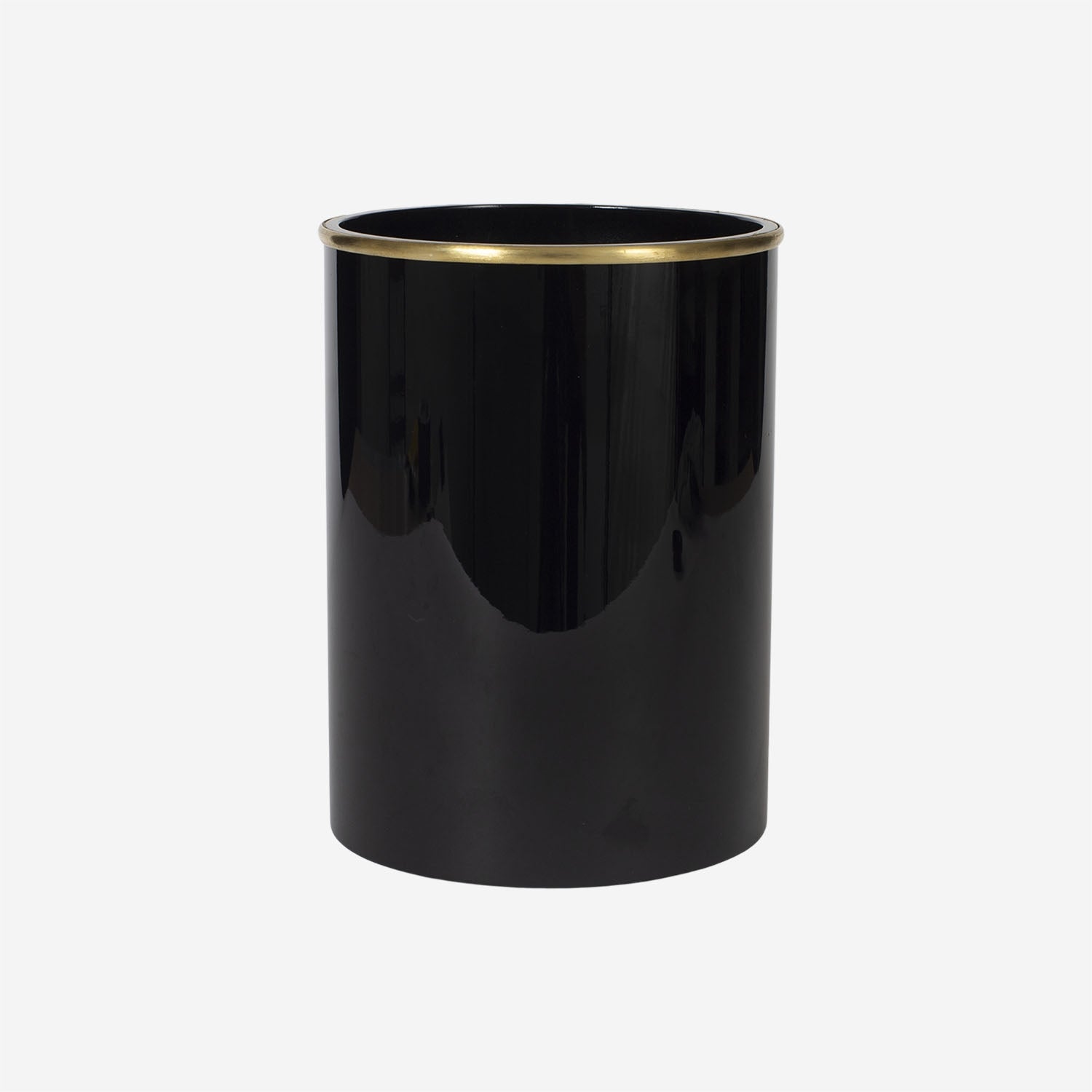 Lacquer Vase Black with Brass Brim 5x8 inch
