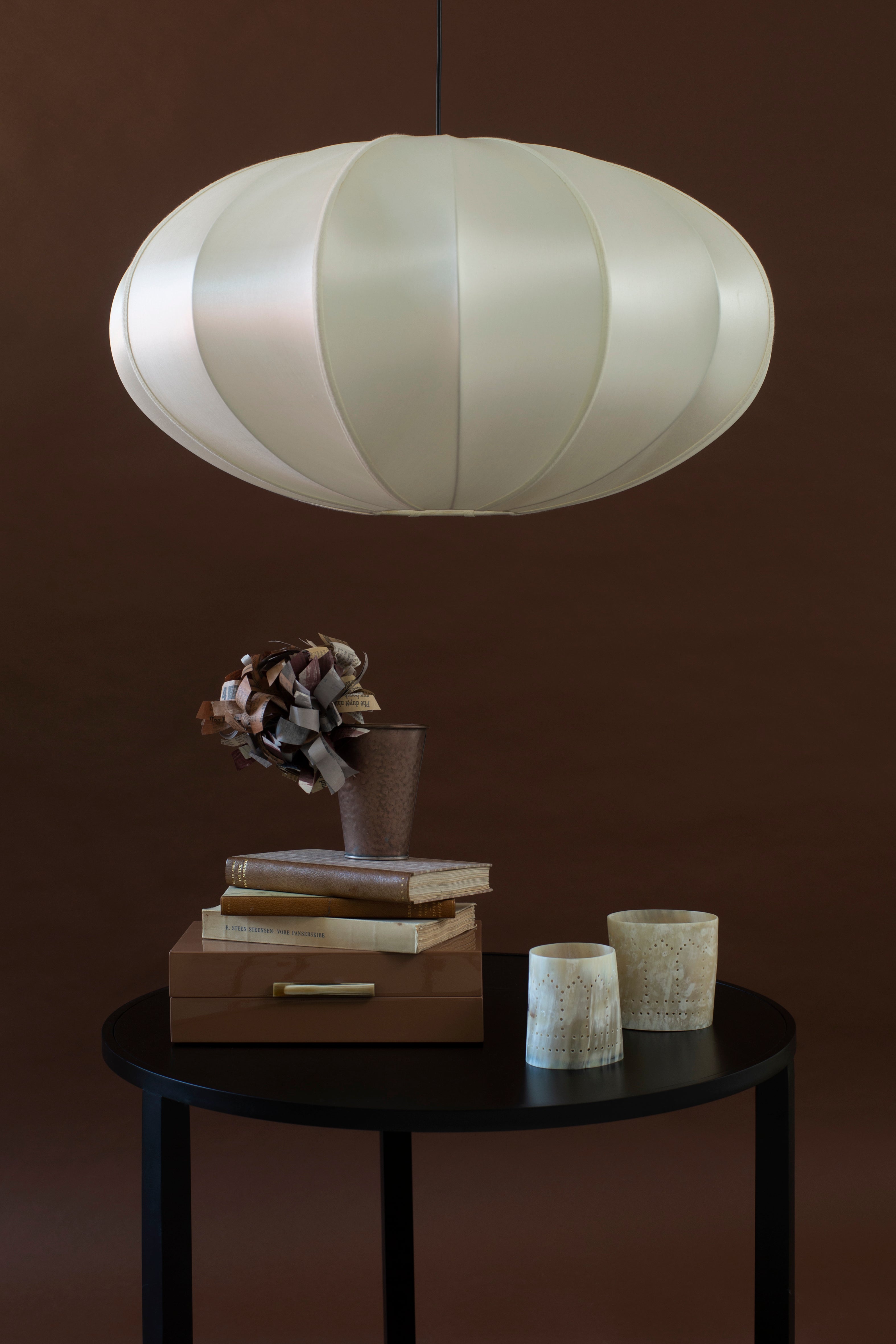 &quot;Pumpkin&quot; Lampshade in Off-White Silk with White Ribbon
